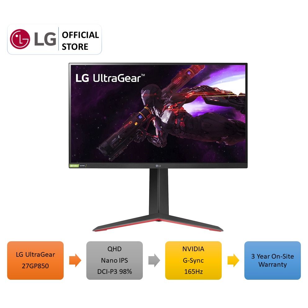 27 UltraGear™ QHD Nano IPS 1ms (GtG) Gaming Monitor with 165Hz / 180Hz  (Overclock) - 27GP850-B