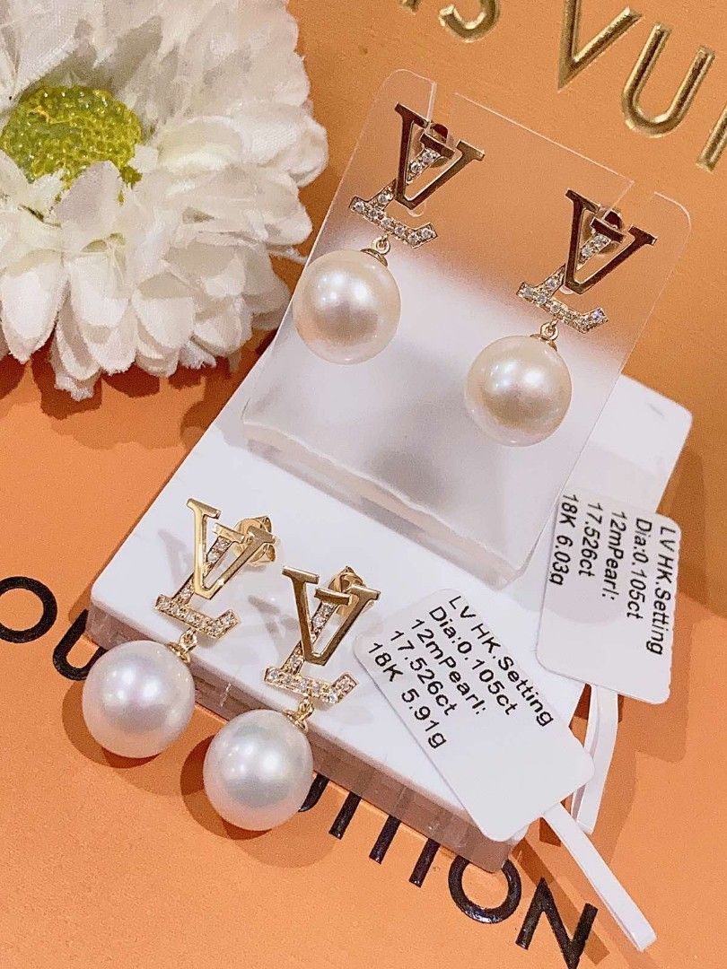 Lv Pearl dia Earrings Hk Setting, Women's Fashion, Jewelry & Organizers,  Earrings on Carousell