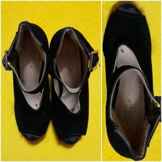 Mixx Black Open Toe / Peep Toe Suede Platform Wedges / High Heeled Shoes
