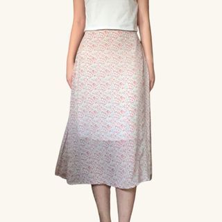 pink floral midi skirt