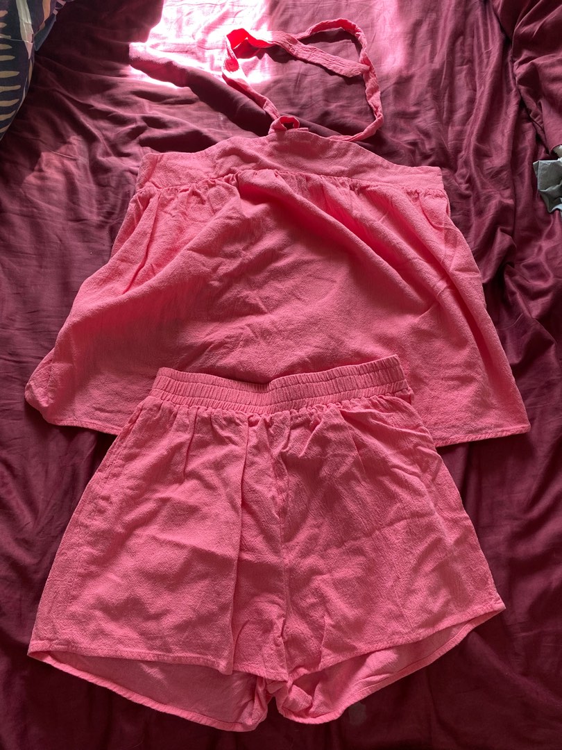 Liza Linen Summer Top and Shorts in Pink Set