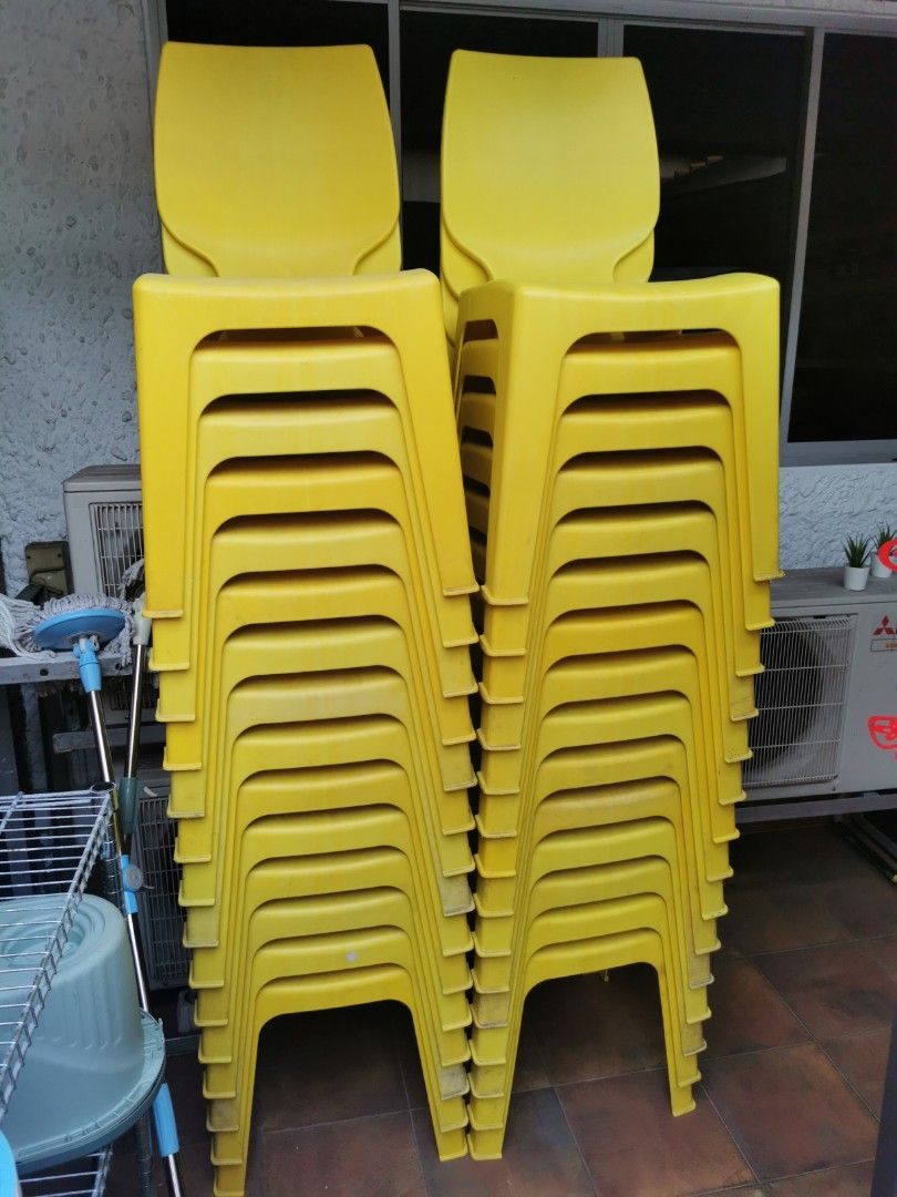 Plastic yellow chairs, Furniture & Home Living, Furniture, Chairs on