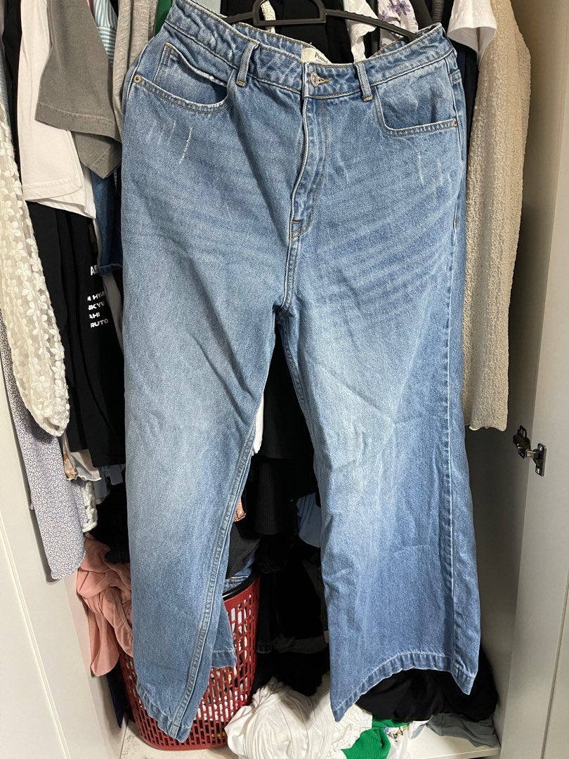 pomelo blue high waisted jeans wide leg, Women's Fashion, Bottoms