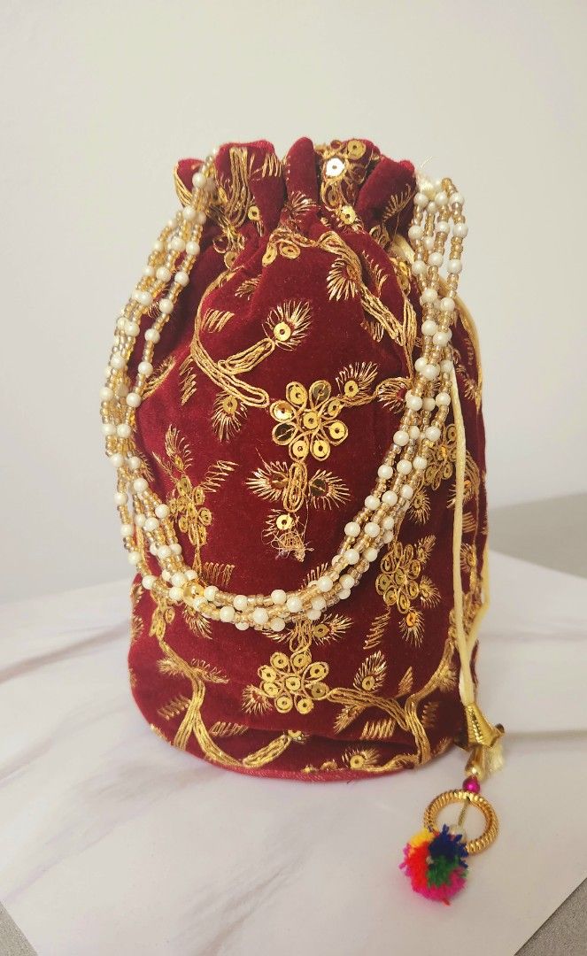 Red velvet top potli bags
