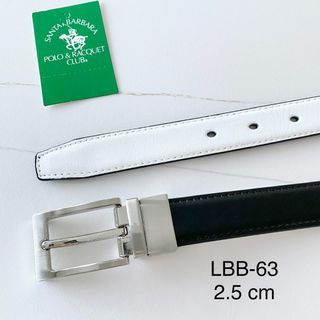 Santa Barbara Polo & Racquet Club #63 Ladies' Leather Belt Reversible Black and White 2.5 cm width