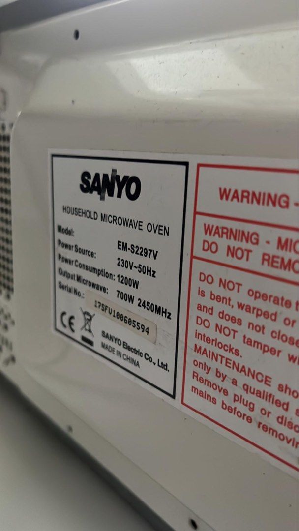 Sanyo microwave (error code), TV & Home Appliances, Kitchen Appliances