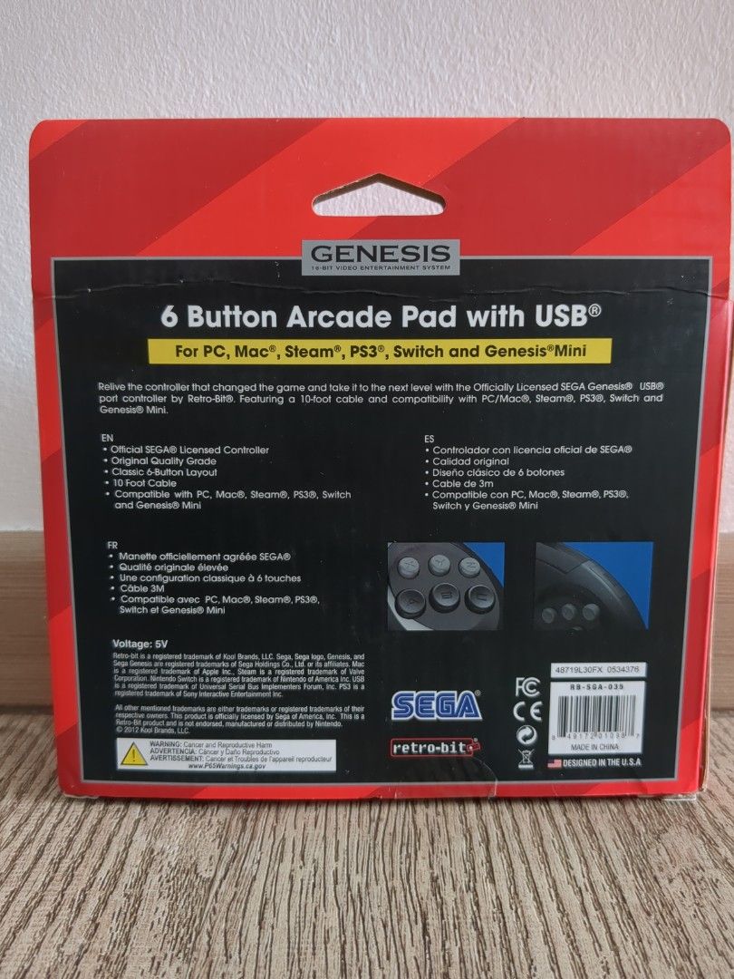 Retro-Bit - Controlador USB oficial de Sega Genesis con 8 botones