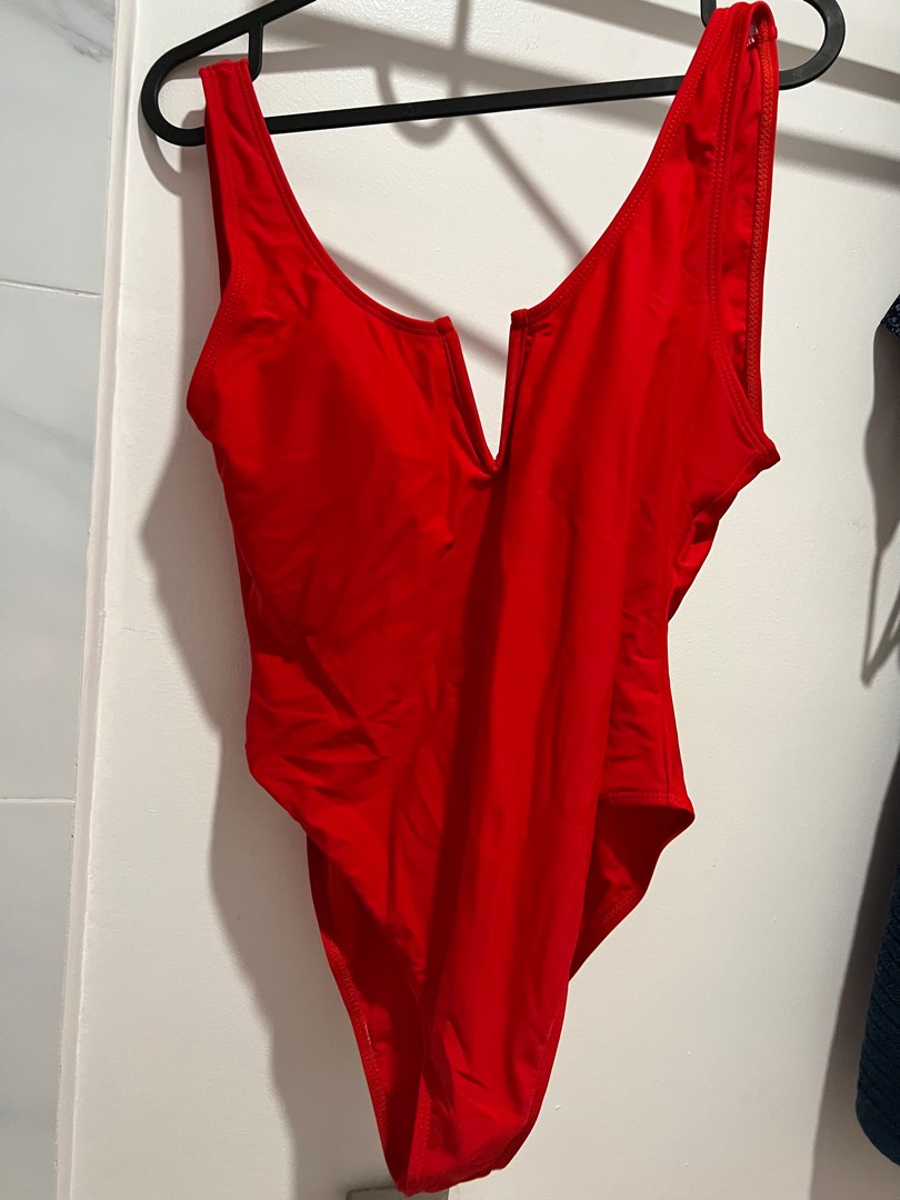 Shein Red Swimsuit Sexy Cleavage, Women's Fashion, Swimwear, Bikinis