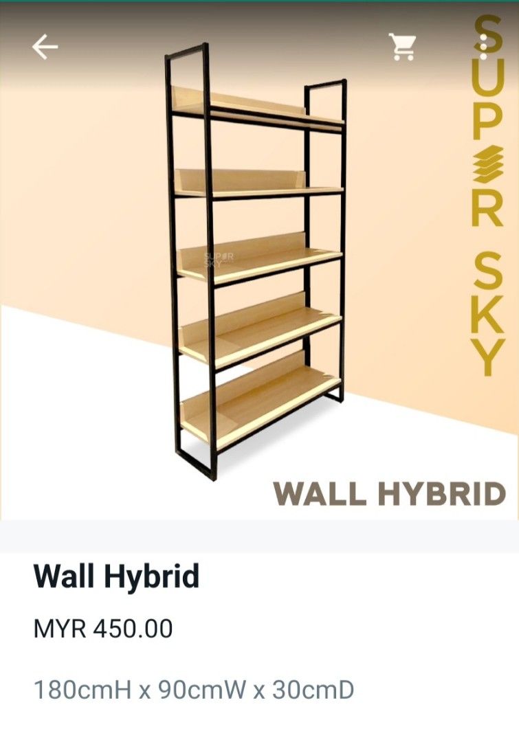 Solid Display Shelves (Category: Shelves, Cabinets & Racks) located in Kuala Lumpur. Submitted by choo0314 (Listing ID 1213019575, Image 1). Description: I have two units of the wall shelves, only been used for a month of time. Little to no defects, the shelves are solid for heavy loads, you may refer to the photo for measurements. Kindly arrange own pickups..
