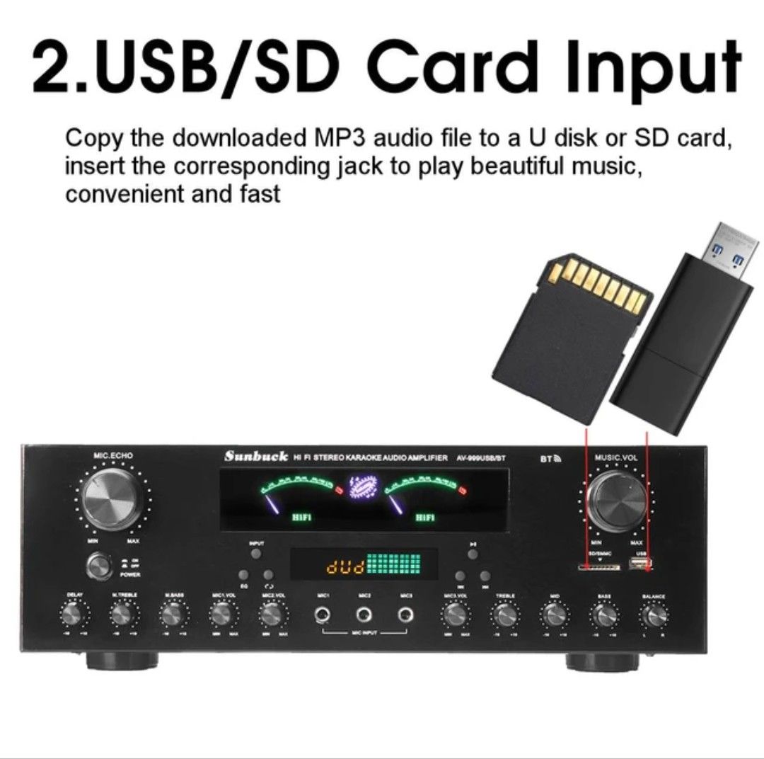 SUNBUCK AV-999BT 3000W 7 Channel bluetooth Power Amplifier Hifi AV Amp ...
