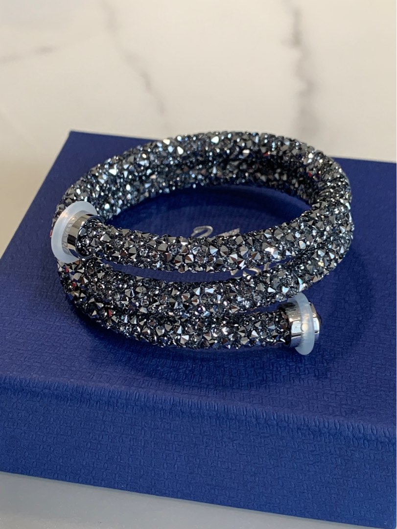 Swarovski Crystaldust Double Bangle - Grey, Luxury, Accessories on ...