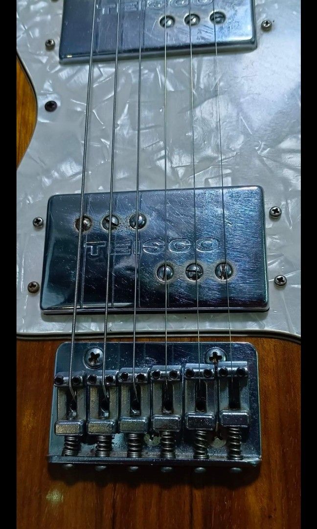Tiesco rare vintage thinline electric guitar (Category: Musical Instruments) located in Paranaque City. Submitted by tegtegs (Listing ID 1213001637, Image 3). Description: Tiesco thinline electric guitar 38k only Rare vintage With soft case and accessories With with minor Dents scratches only Note. Kayo na mag set up, Okay pick up... 3 way switch: neck,bridge and both(re wire nalang sa back to orig settings) Ganda Ng kahoy, feel at tunog New ligh