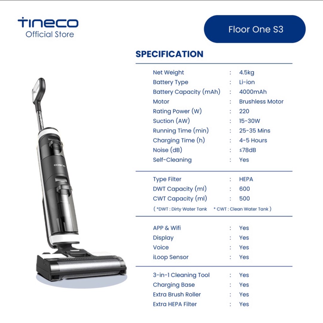 Tineco Floor One S3 Smart Wet Dry Hard Floor Mop Washer & Cordless