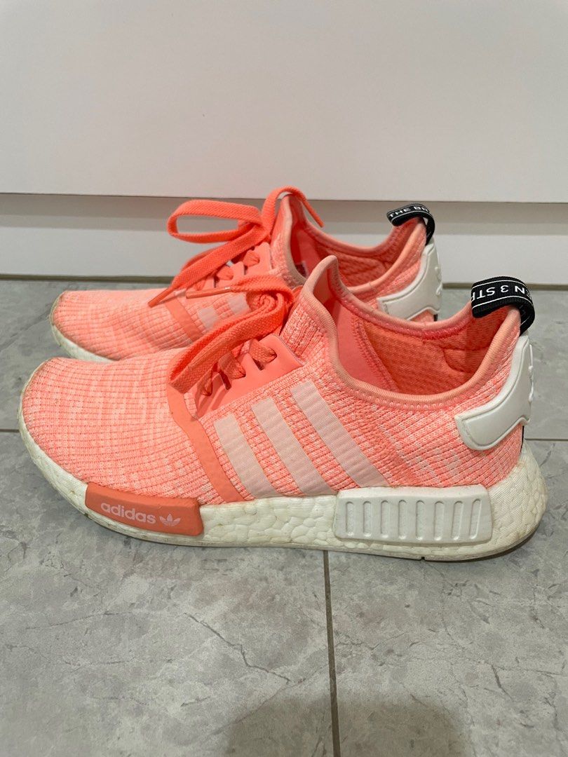 VERY NEW] Adidas NMD R1 Originals Women's Sun Glow Salmon Pink Haze Coral pink white shoes, Women's Fashion, Footwear, Sneakers on Carousell