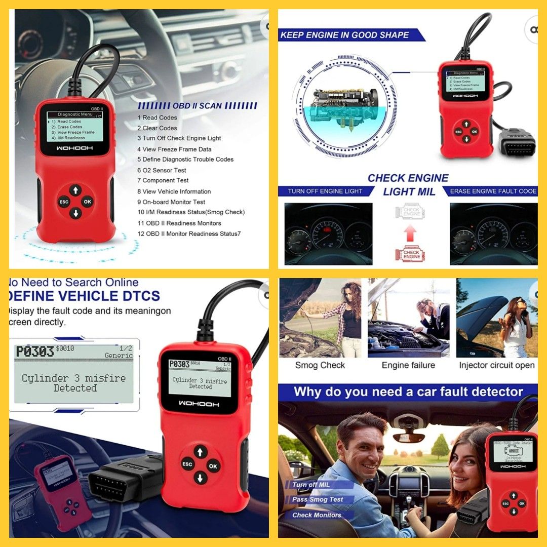 OBD2 Scanner Check Engine Fault Code Reader, Read Codes Clear Codes, View  Freeze Frame Data, I/M Readiness Smog Check CAN Diagnostic Scan Tool,  Universal 
