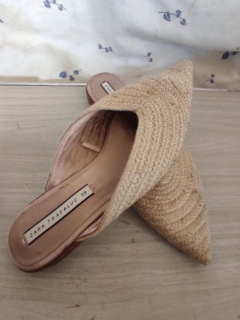 Zara flat mules raffia