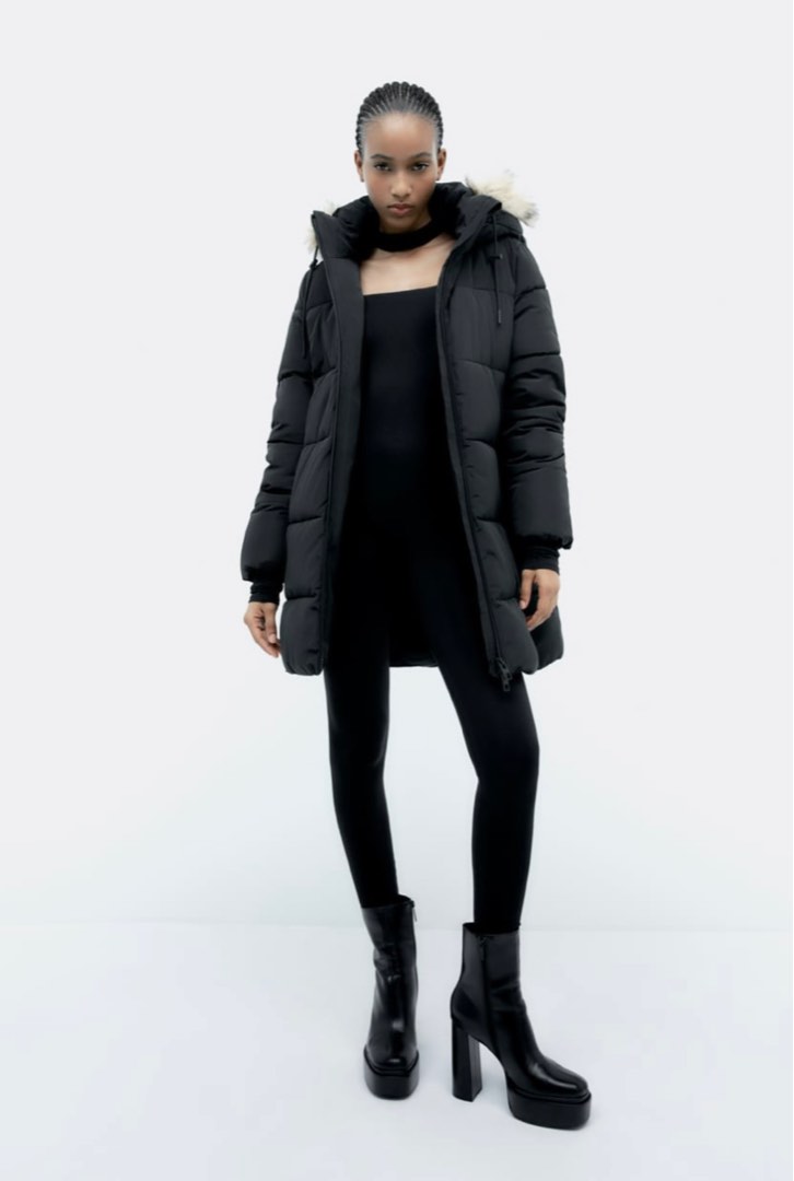 Zara black discount quilted coat