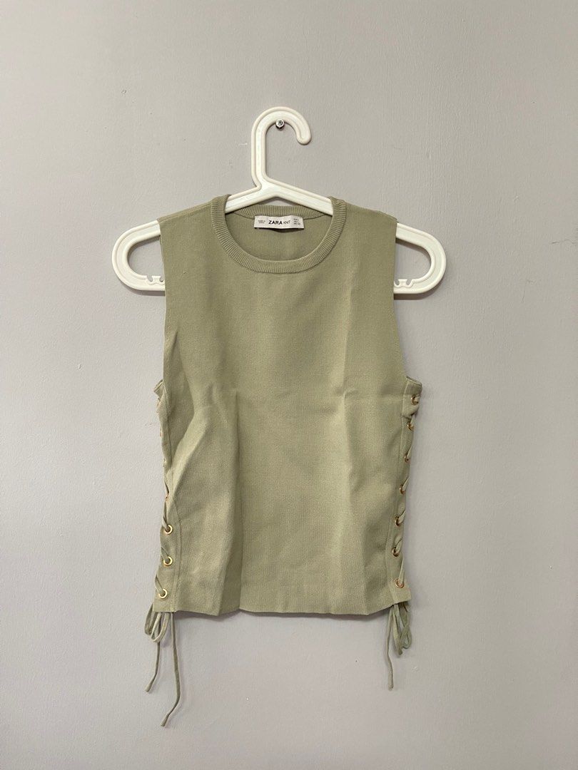 Zara knit sage green top, Women's Fashion, Tops, Sleeveless on Carousell