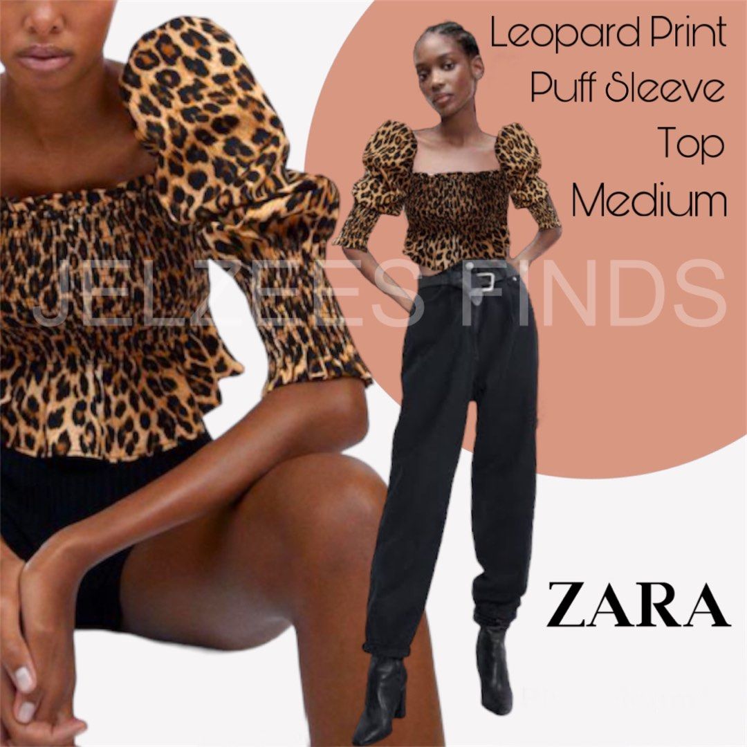 Leopard print top on sale with puff sleeves