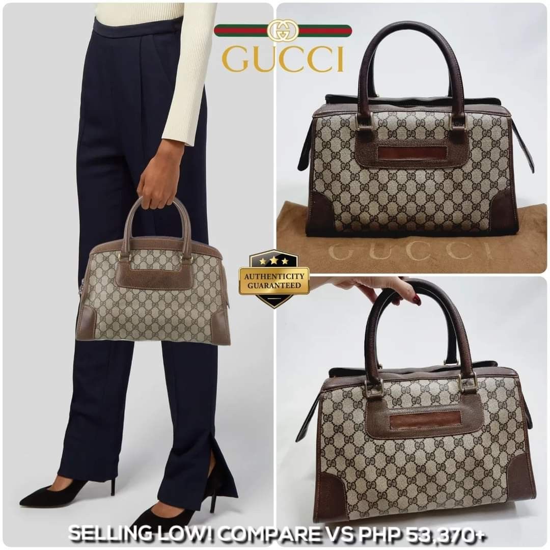 Auth Vintage Gucci GG Monogram XLarge Boston Speedy Satchel Bag