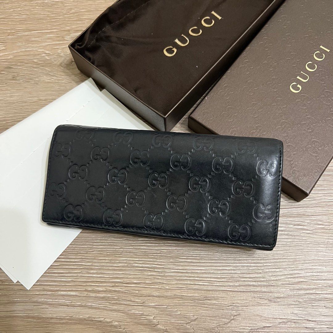 瑞奇二手精品Gucci 壓紋長夾黑色美品, 名牌精品, 精品包與皮夾在旋轉拍賣