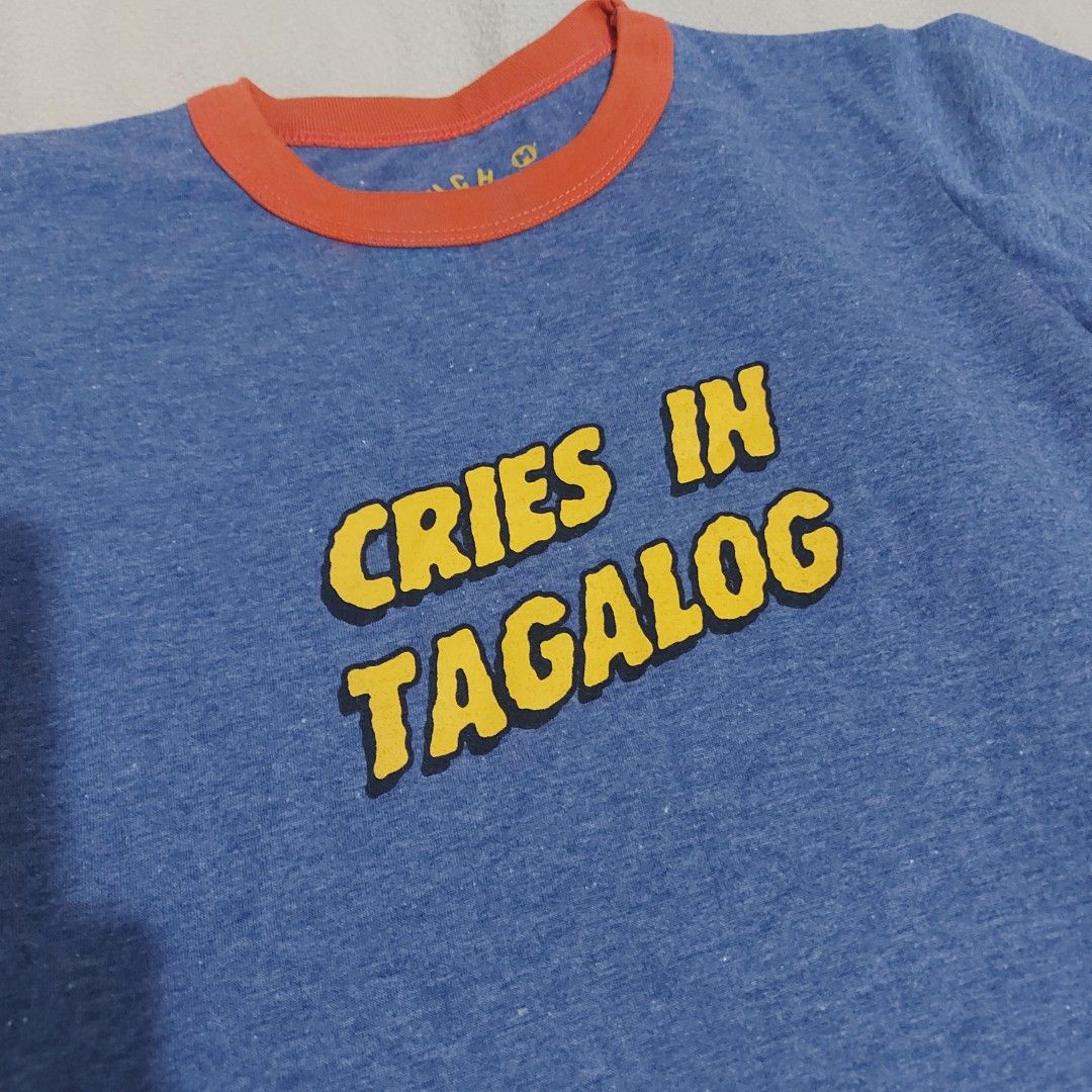 Artwork Cries in Tagalog Statement Ringer Tee, Women's Fashion, Tops