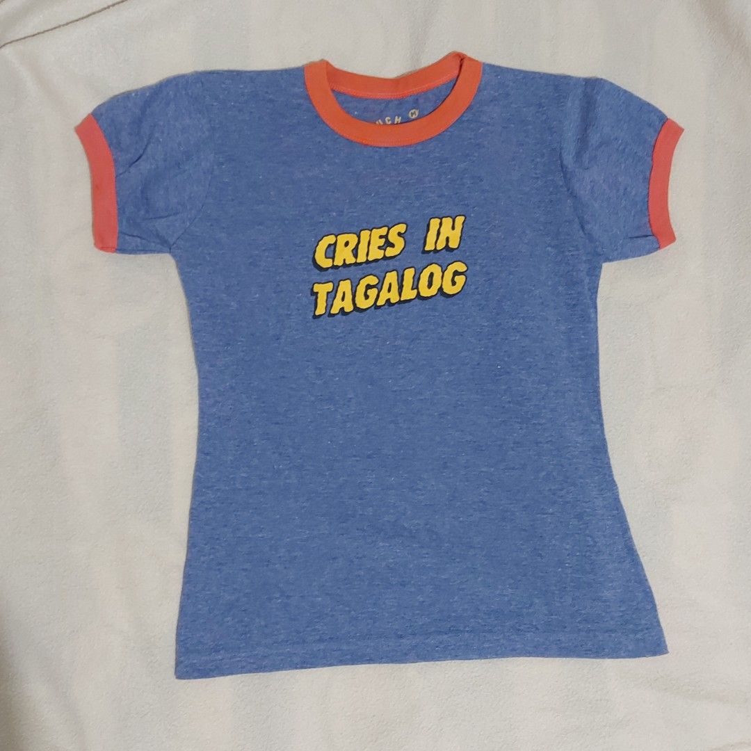 Artwork Cries in Tagalog Statement Ringer Tee, Women's Fashion, Tops