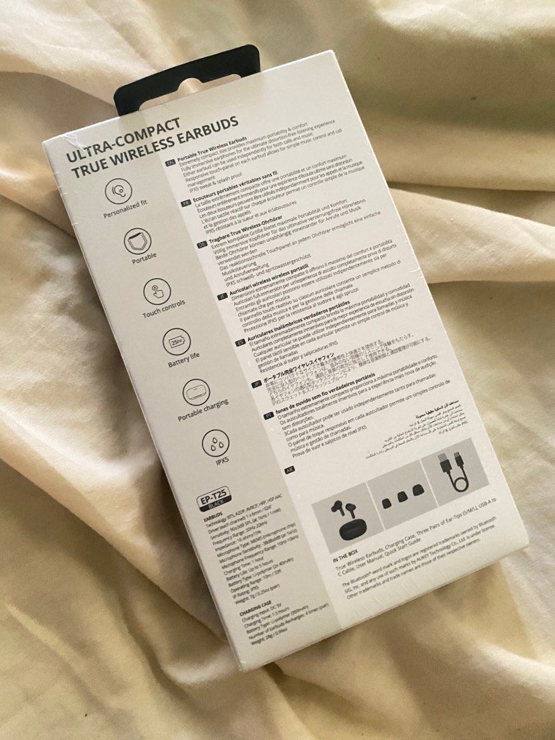Aukey Airpods Wireless Earphones (Category: Earphones) located in Las Pinas. Submitted by marie.v (Listing ID 1213276132, Image 3). Description: Aukey EP-T25 Witeless Earbuds/ Earphones/ Airpods Brand new and unopened, received as a gift last Christmas from UAE. Rfs: Already have 2 wireless earphones I used alternately. Selling for 50% off regular Price. See last photo for price in Philippines. Shipping cost will be care of buyer. I can ship from