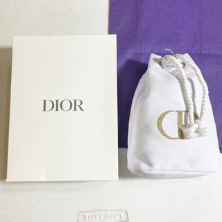 AUTHENTIC Christian Dior white canvas drawstring pouch makeup bag travel organizer