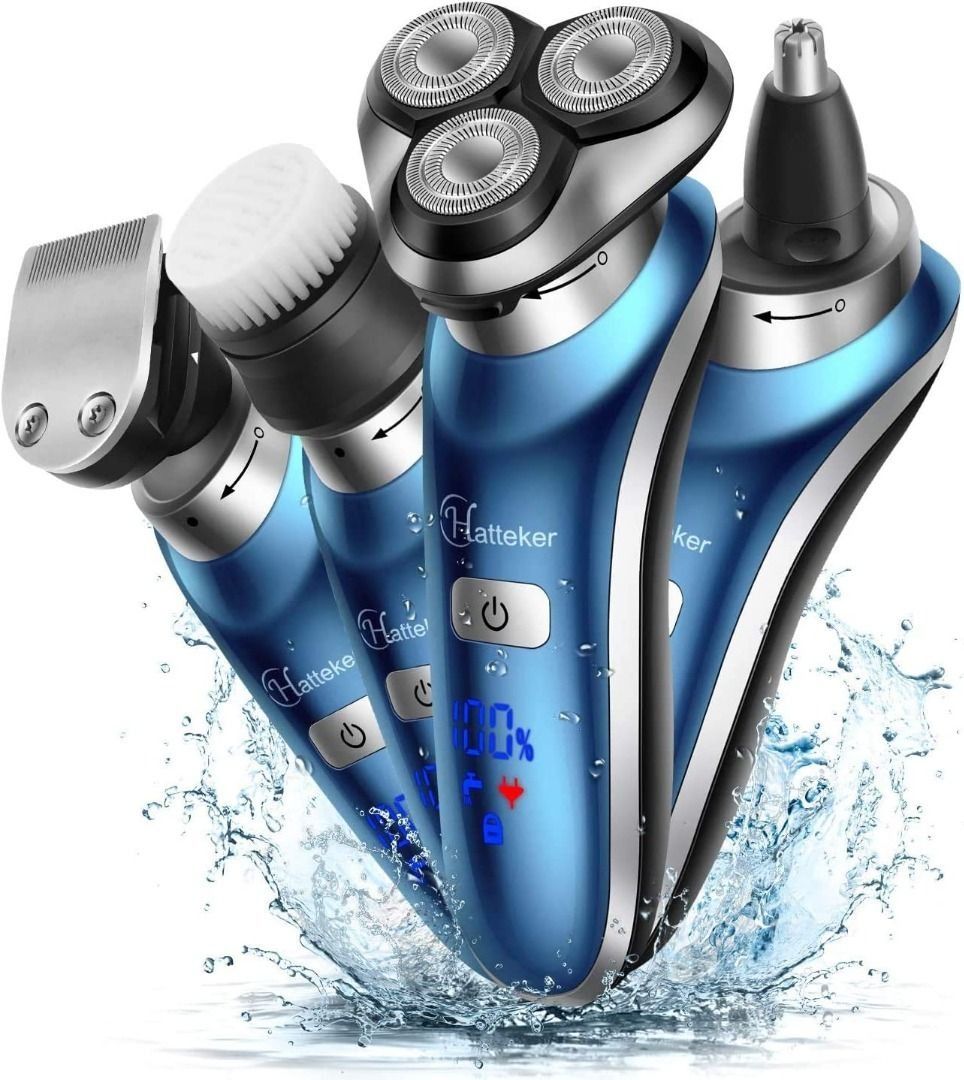 B2761] Hatteker Electric Shaver for Men Rotary Shaver Electric Razor Beard  Trimmer Nose Hair Trimmer Cordless Wet Dry Face Brush 4 in 1, Beauty   Personal Care, Men's Grooming on Carousell