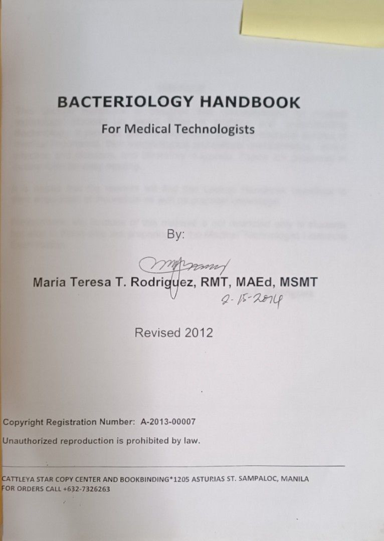 Bacteriology Handbook for Medical Technologists Rodriguez, Hobbies