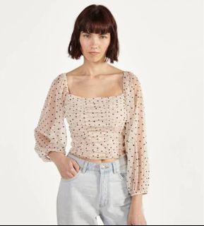 Bershka mesh polkadot crop top