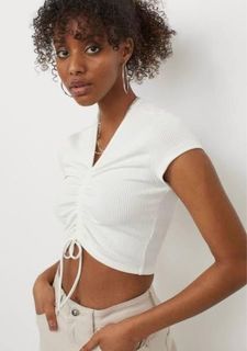 Bershka White Ruched Crop Top