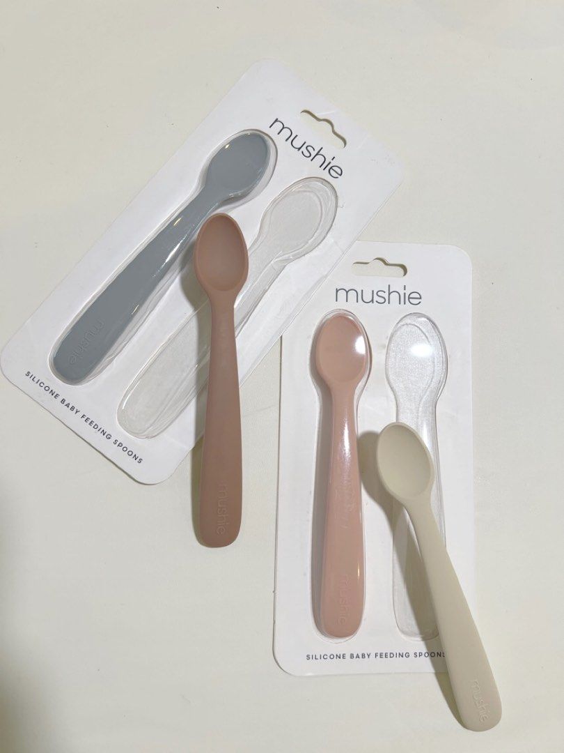 mushie Silicone Baby Feeding Spoons | 2 Pack (Dried Thyme/Natural)