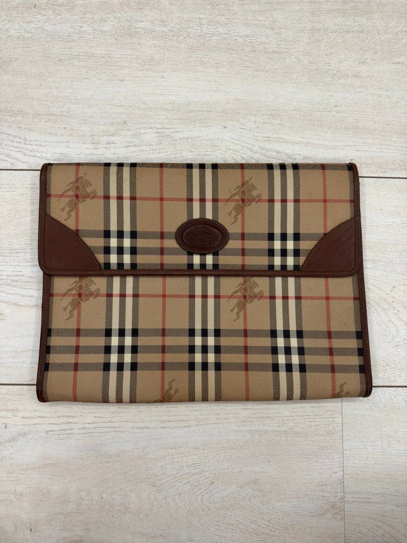 Burberry Leather Zipped Envelope With Tartan Pattern in Black for