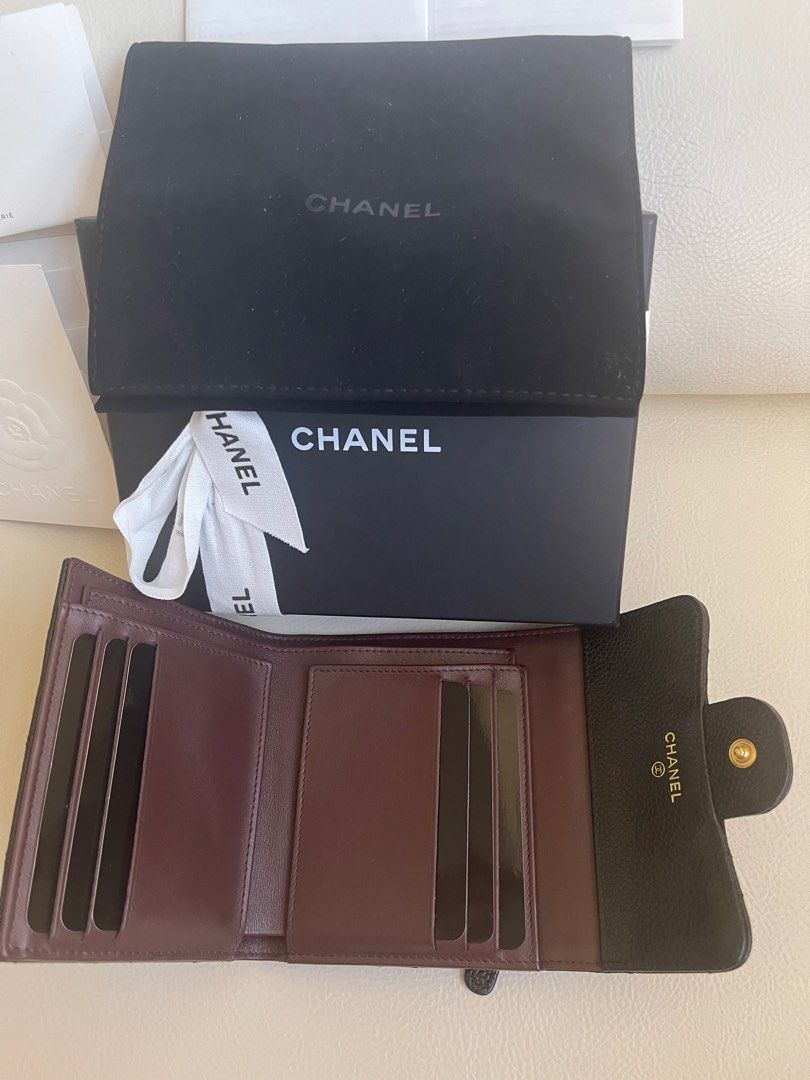 Chanel Classic Trifold Wallet in Quilted Caviar and Gold Hardware