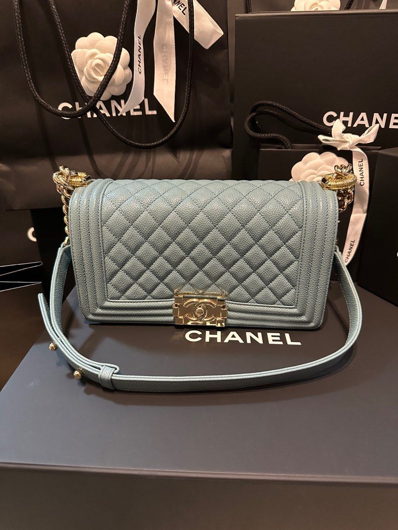 Chanel le boy baby blue caviar with silver hardware