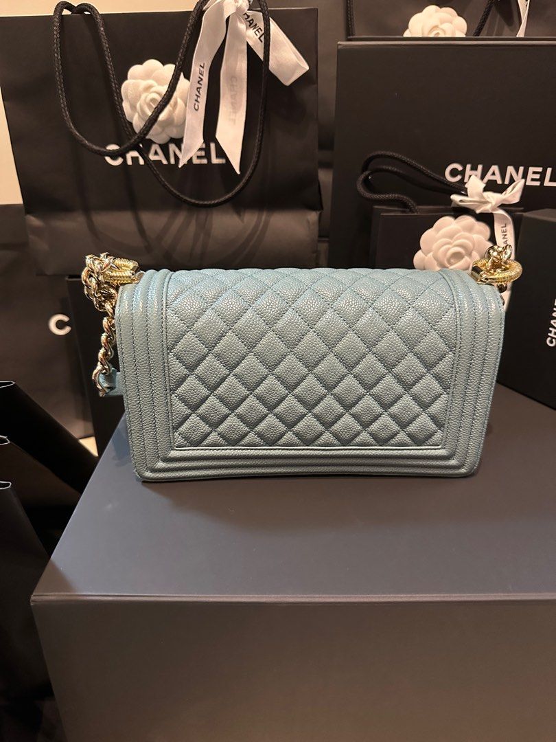 Chanel Le Boy Baby Blue Caviar With Silver Hardware, Luxury, Bags & Wallets  On Carousell