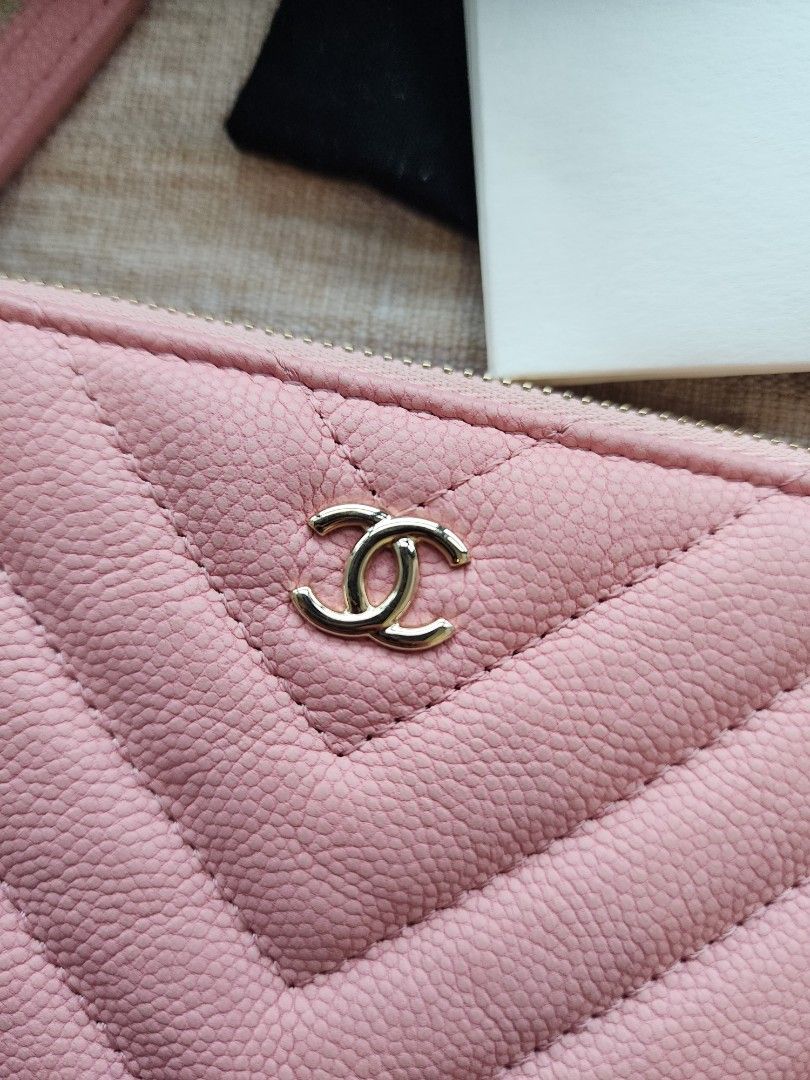 Chanel mini o case pouch caviar chevron pink 19s