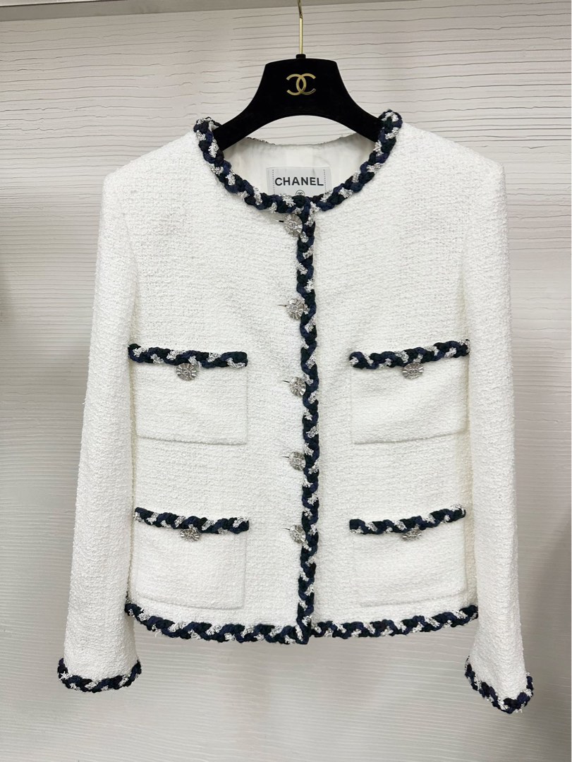 CHANEL Trimmed Tweed Jacket, Luxury, Apparel on Carousell