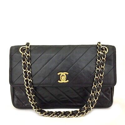 Chanel Vintage Flap Bag CC Logo Lambskin Diagonal Stitch, Luxury, Bags &  Wallets on Carousell