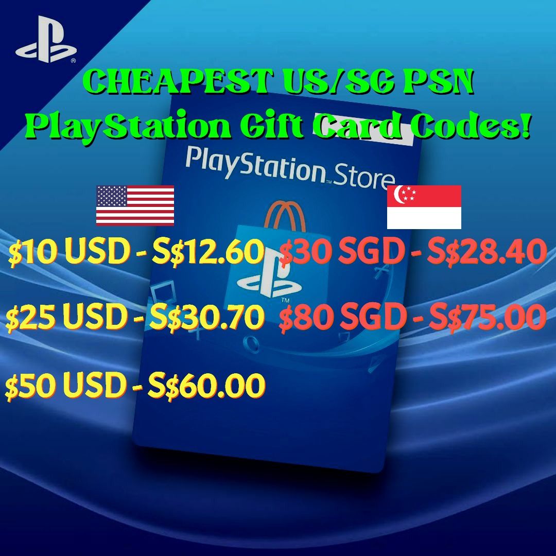 💯[CHEAPEST] US/SG PSN PlayStation Store Gift Card Code 💯 | Store | PS4 | PS5 Play Station | Top Up | Redeem, Video Gaming, Gaming Accessories, Game Gift Cards & Accounts Carousell