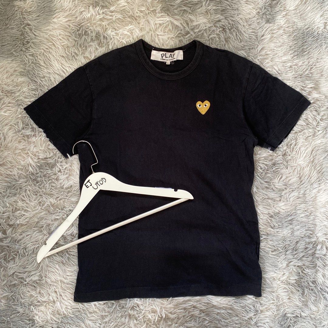 Comme Des Garcons Play CDG Play Gold Heart Patch Black Shirt Size L