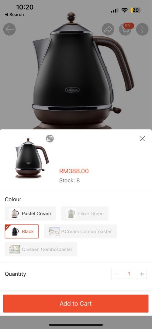 Delonghi Icona Vintage Series Black Kettle 1.7L, TV & Home Appliances