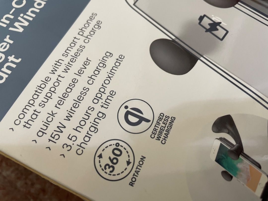 Fast Charging Wireless Car Charger 15W for iOS or Android (Category: Chargers & Cables) located in Manila. Submitted by thecluttershop_2018 (Listing ID 1213215674, Image 3). Description: New and unused, just tested with my iPhone 13 and works perfectly well. Rfs: decluttering. With box and manual, box is a bit dusty and worn out due to poor storage.