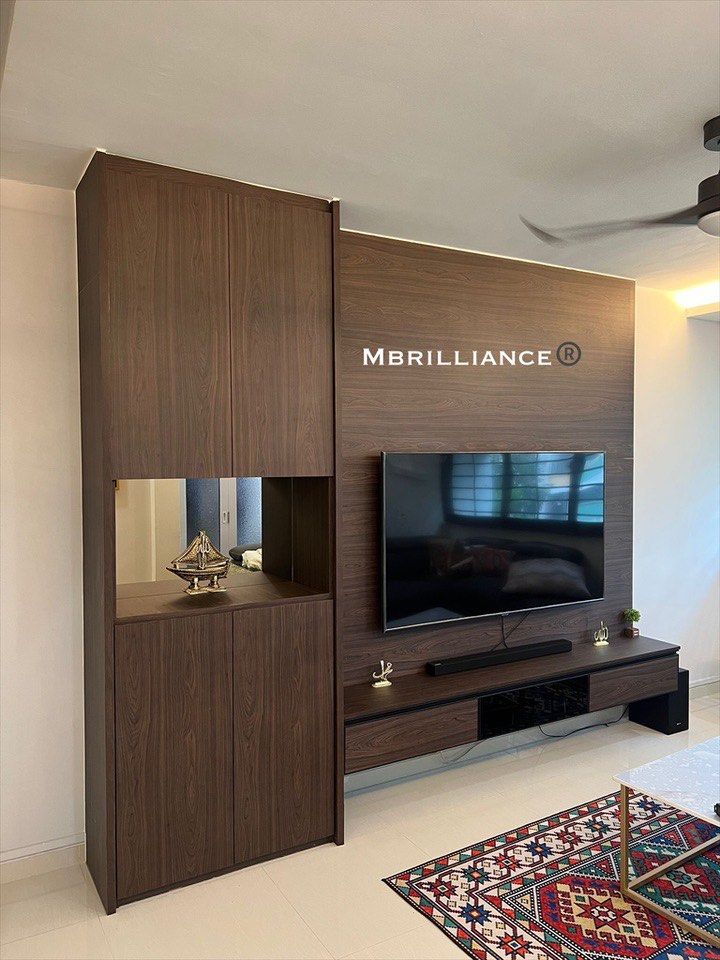 Feature wall tv console set with side display cabinet, Furniture & Home ...