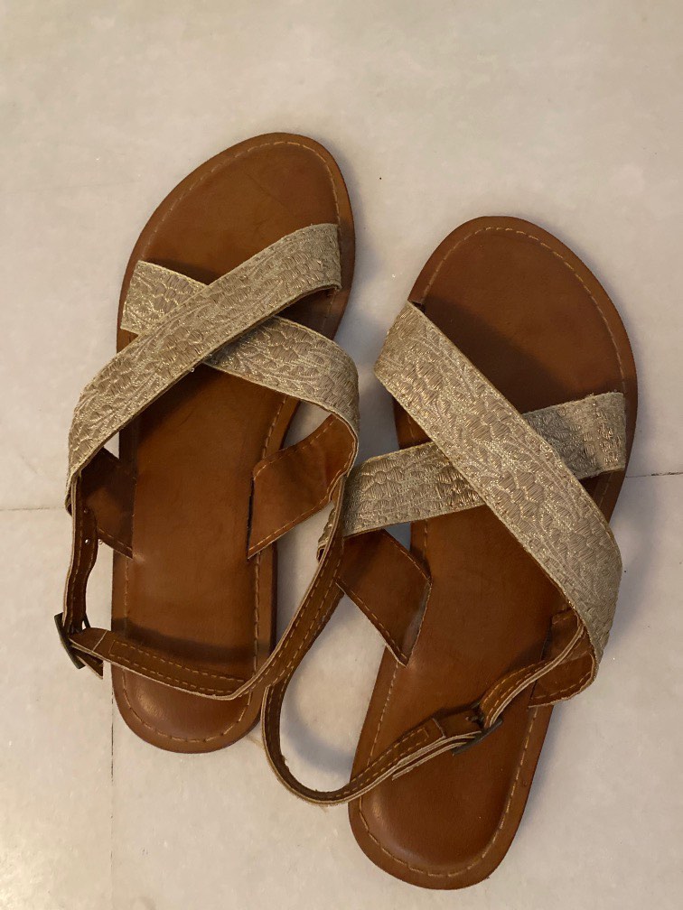 Gold cross sandals