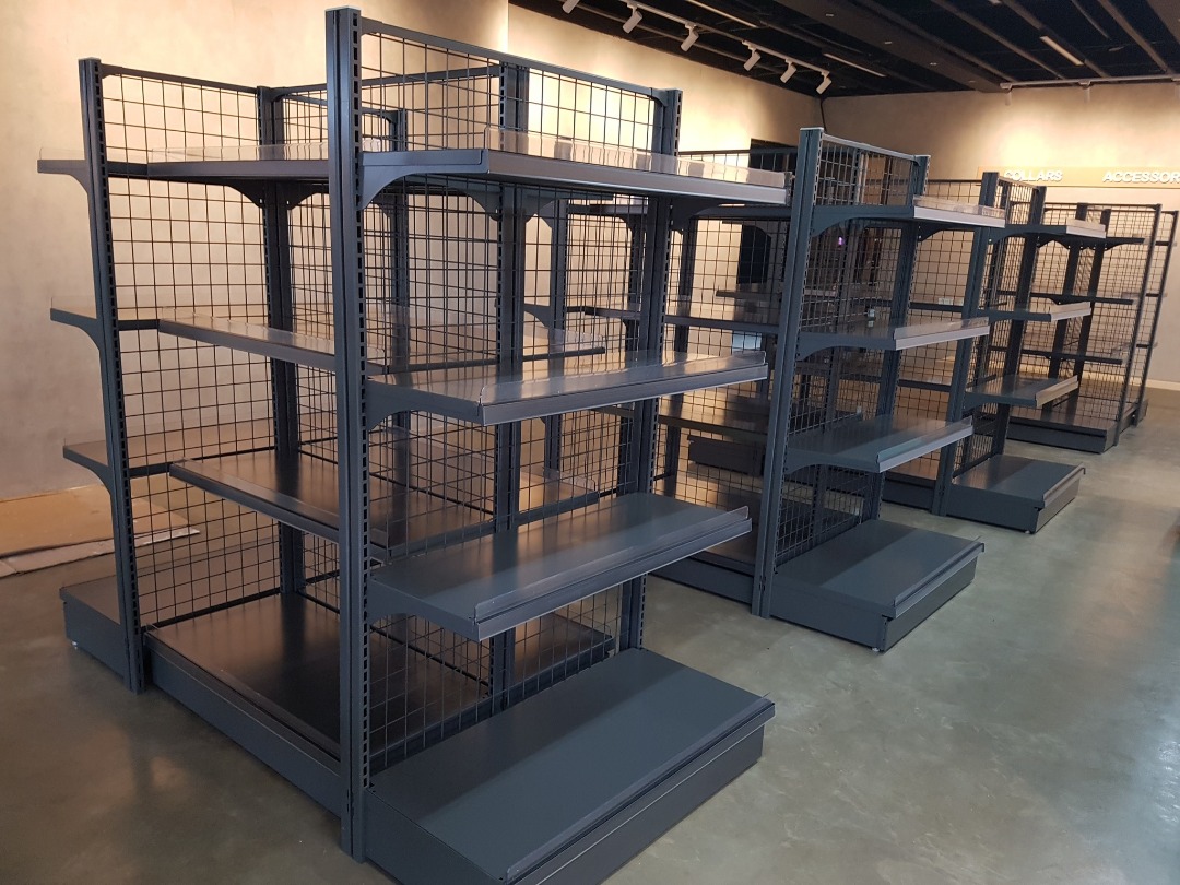 GRAY MESH GONDOLA GROCERY SHELVING, Furniture & Home Living, Furniture