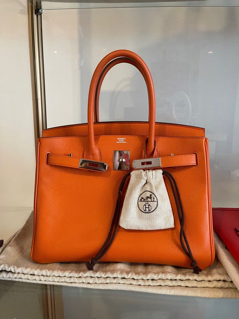 Hermes Birkin bag 30 Orange Swift leather Silver hardware