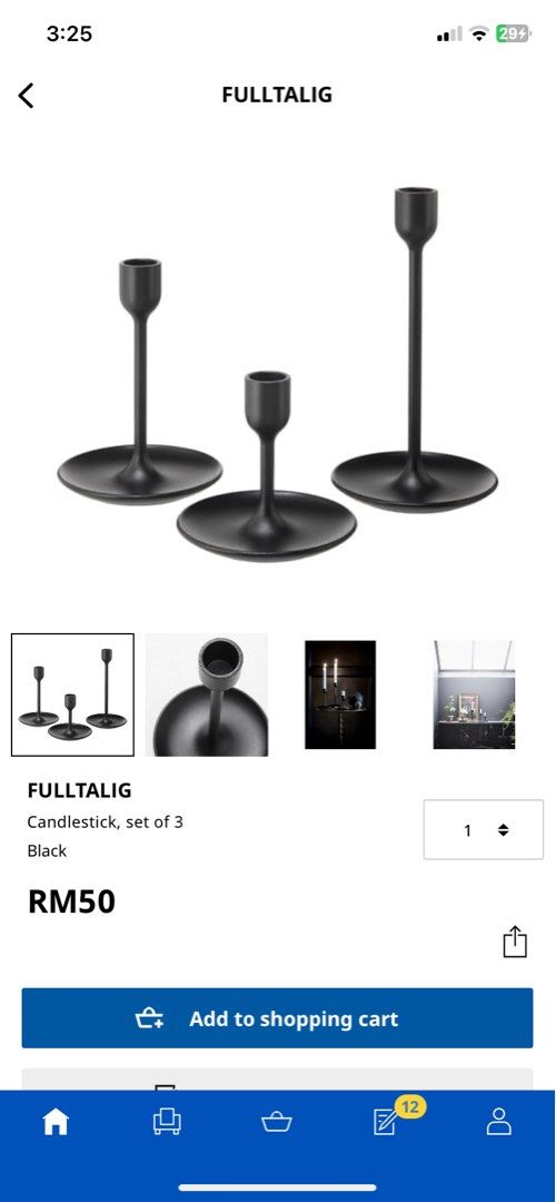 FULLTALIG candlestick, set of 3, black - IKEA CA